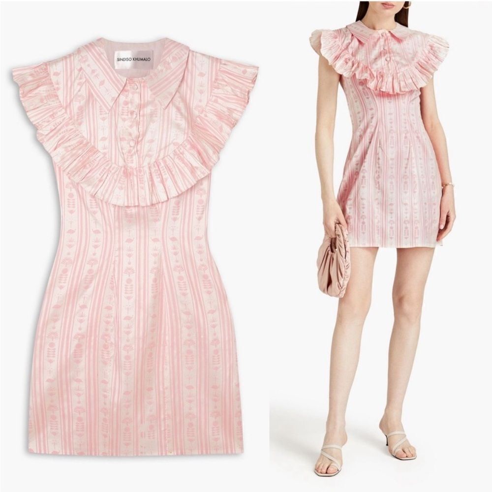 NWT SINDISO KHUMALO Ruffled printed‎ Silk Dress